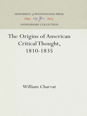 cover image of The Origins of American Critical Thought, 1810-1835